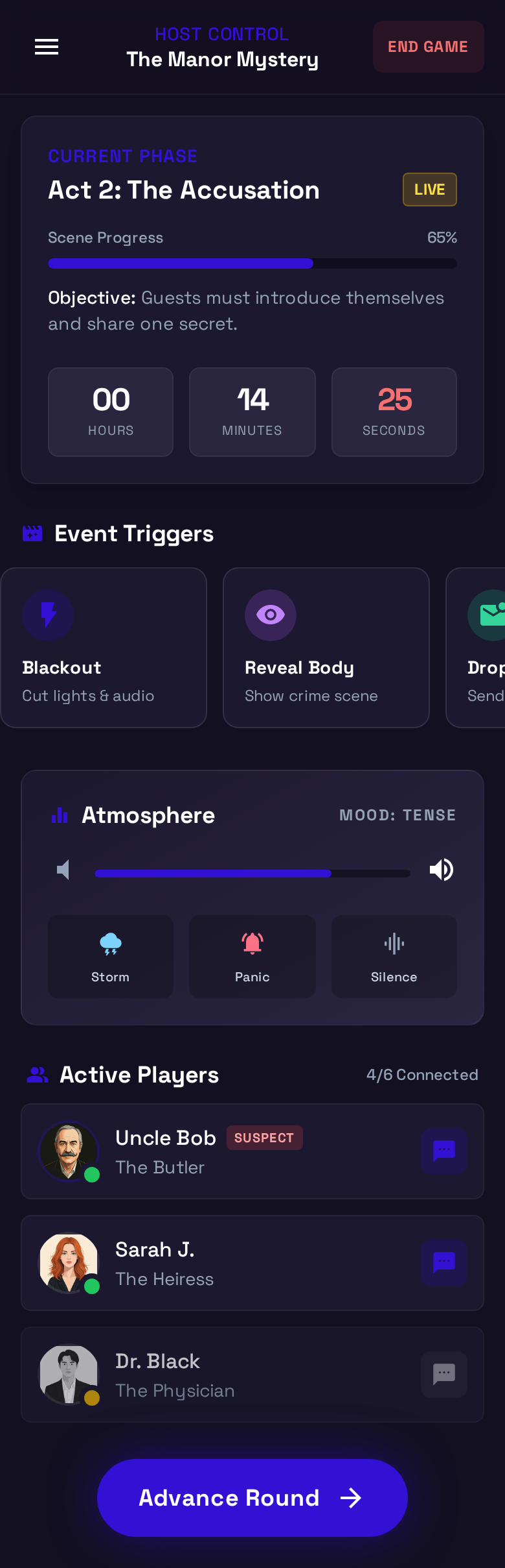 Ablaufansicht für Runden, Hinweise und Finale